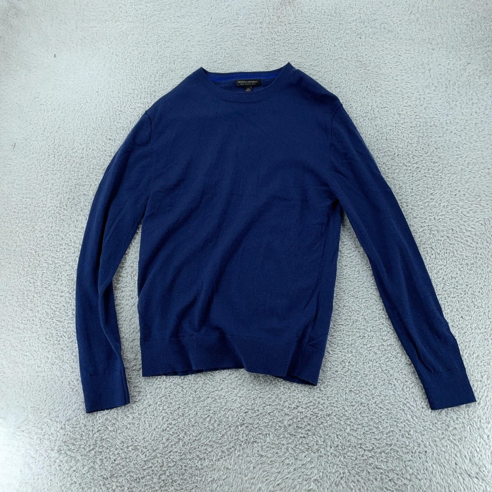 Banana Republic Sweater Mens Medium Blue 100% Merino‎ Wool Crewneck Lightweight